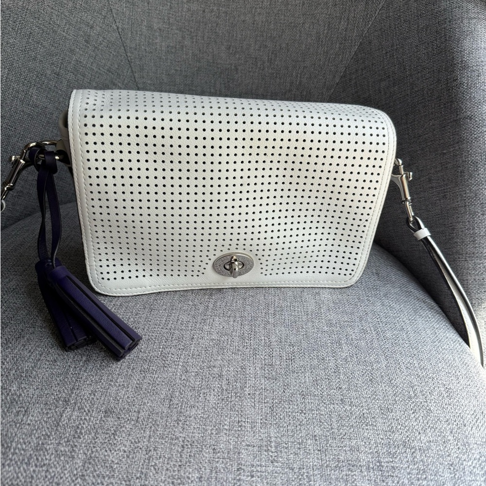 Coach White Crossbody Bag with Perforated Design